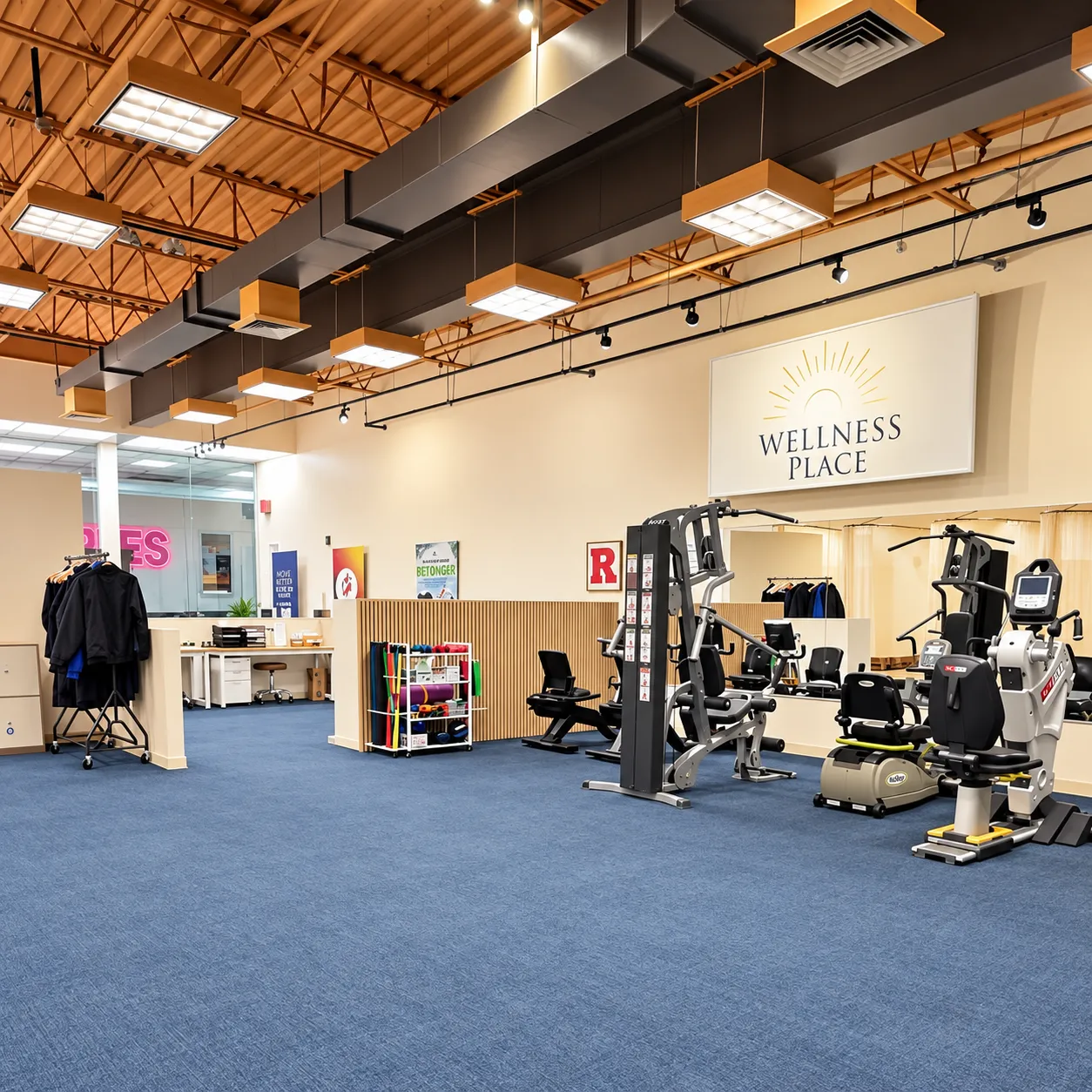 Inside the Hudson Mall, Jersey City clinic: the treatment floor, with equipment set out and space to move.